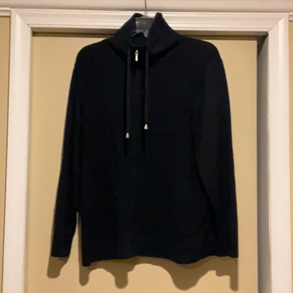 CJ Banks navy blue funnel neck ribbed thin cardigan